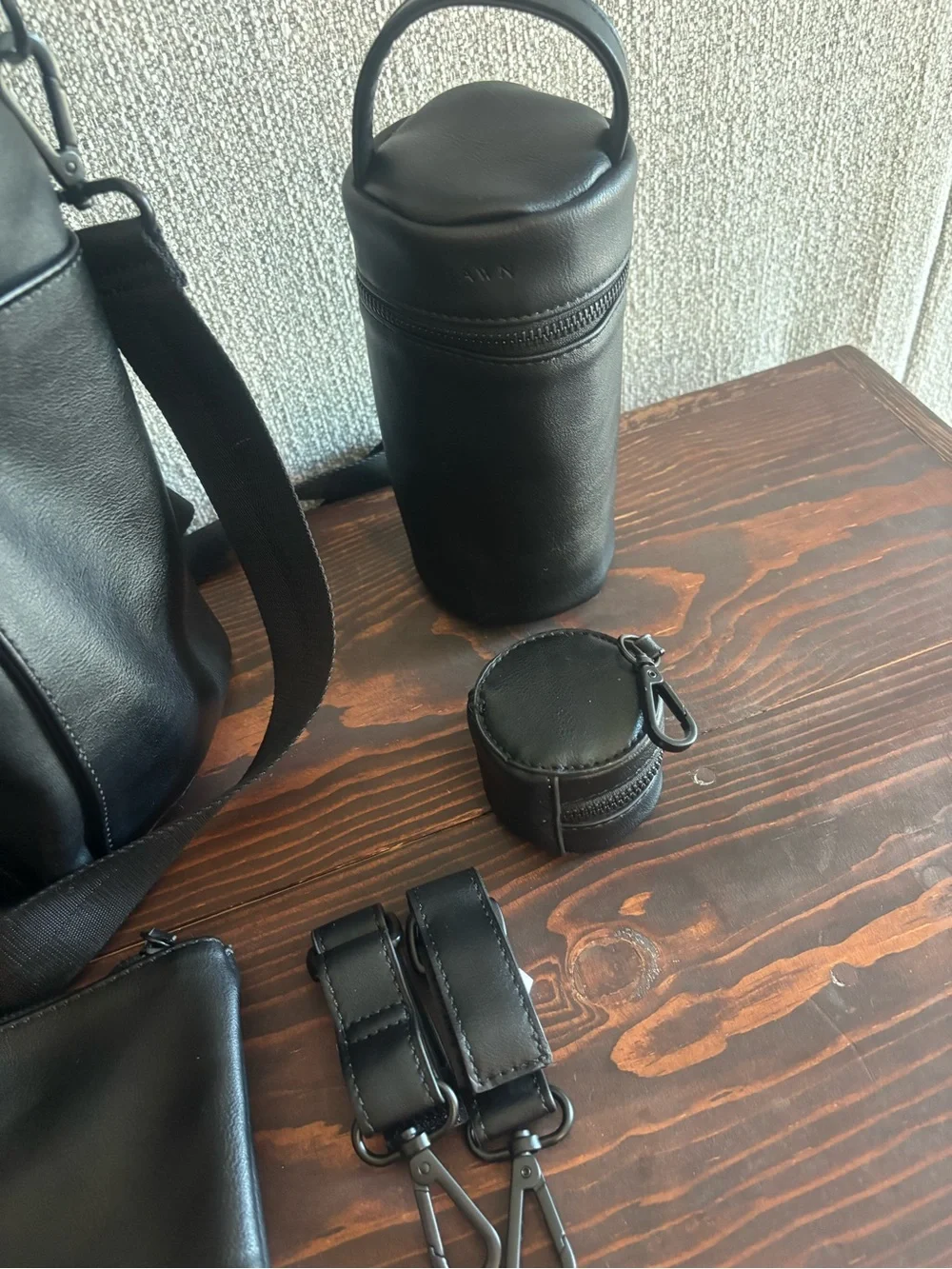 Fawn Design Black Leather Baby Bag with Accessories